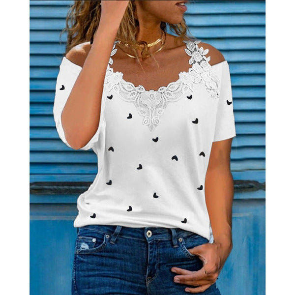 Fashion Women's Casual Shirts Lace Sewing