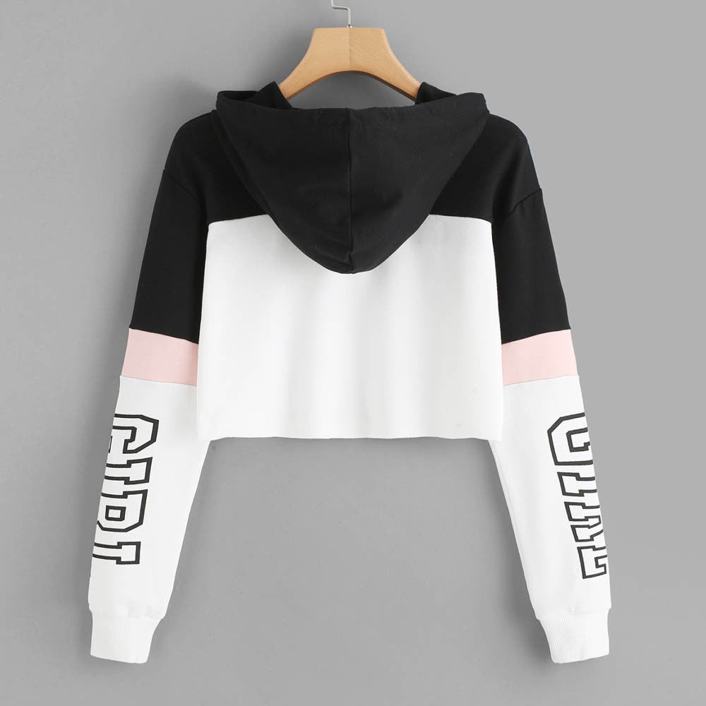 Crop Top Hoodie Sweatshirt Hoodies Women Patchwork Lett
