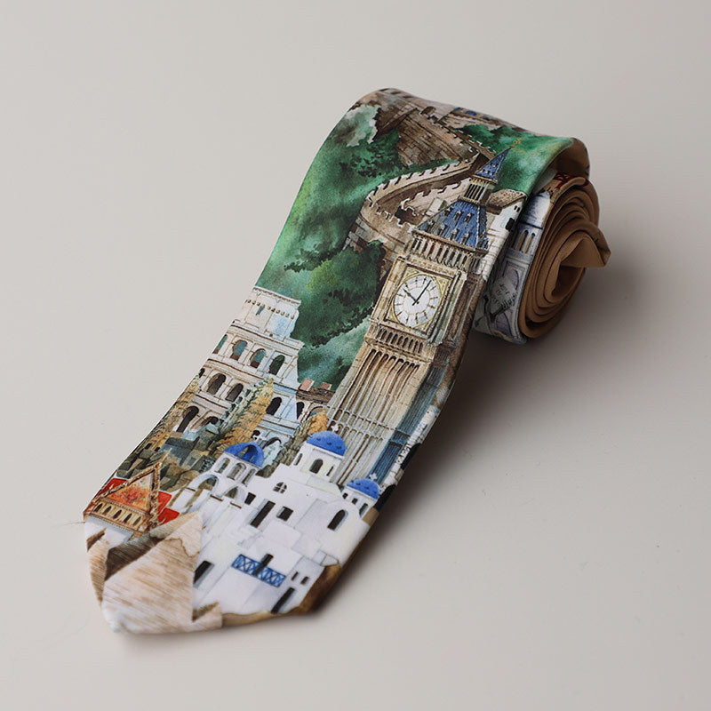 Casual Trendy Vintage Printed Silk Tie For Men