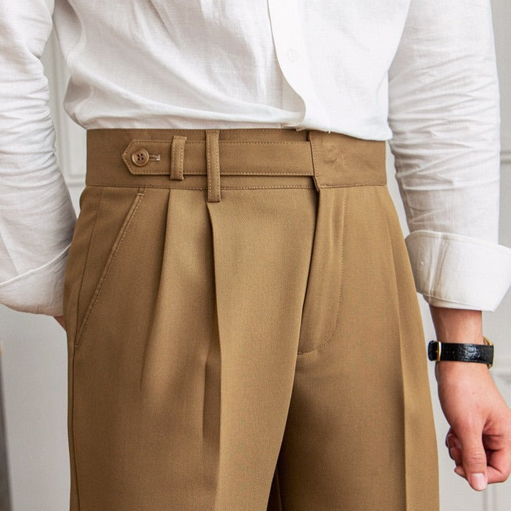 Mid-High Waist Straight Cropped British Pants Men