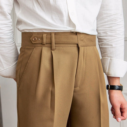 Mid-High Waist Straight Cropped British Pants Men