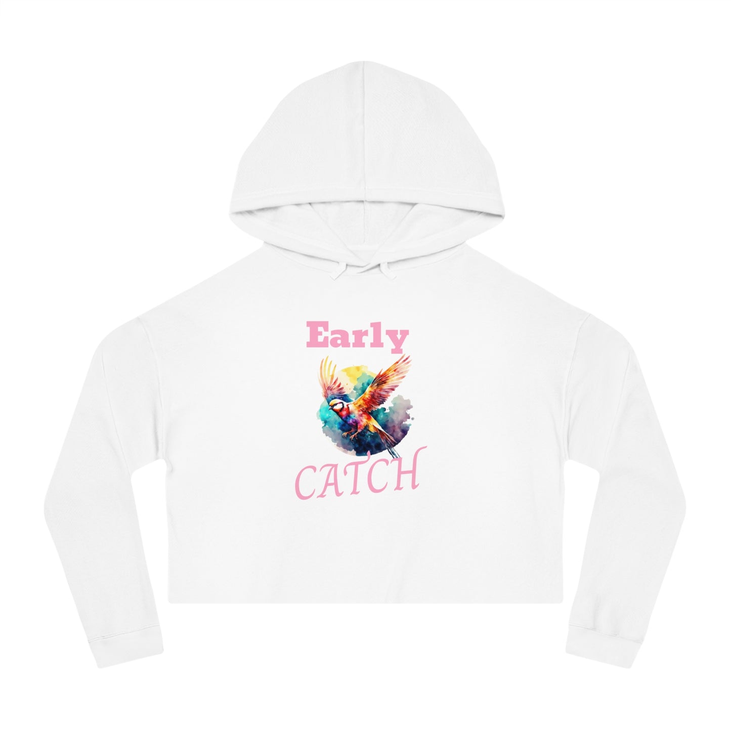 Bird Printed Women's Cropped Hoodie Sweatshirt, Nature Graphic Sweater, Avian Pullover Jumper, Animal Lover Gift, Cozy Bird Hooded Top