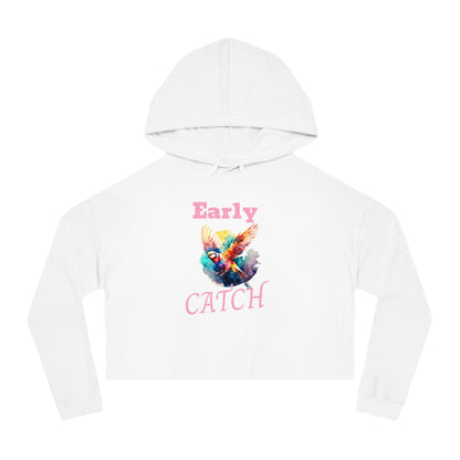 Bird Printed Women's Cropped Hoodie Sweatshirt, Nature Graphic Sweater, Avian Pullover Jumper, Animal Lover Gift, Cozy Bird Hooded Top