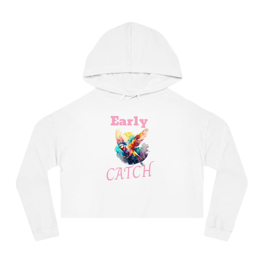 Bird Printed Women's Cropped Hoodie Sweatshirt, Nature Graphic Sweater, Avian Pullover Jumper, Animal Lover Gift, Cozy Bird Hooded Top