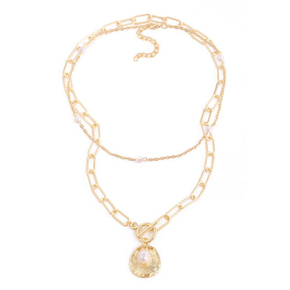 Multilayer Necklace Brooch Coin Natural Pearl Necklace