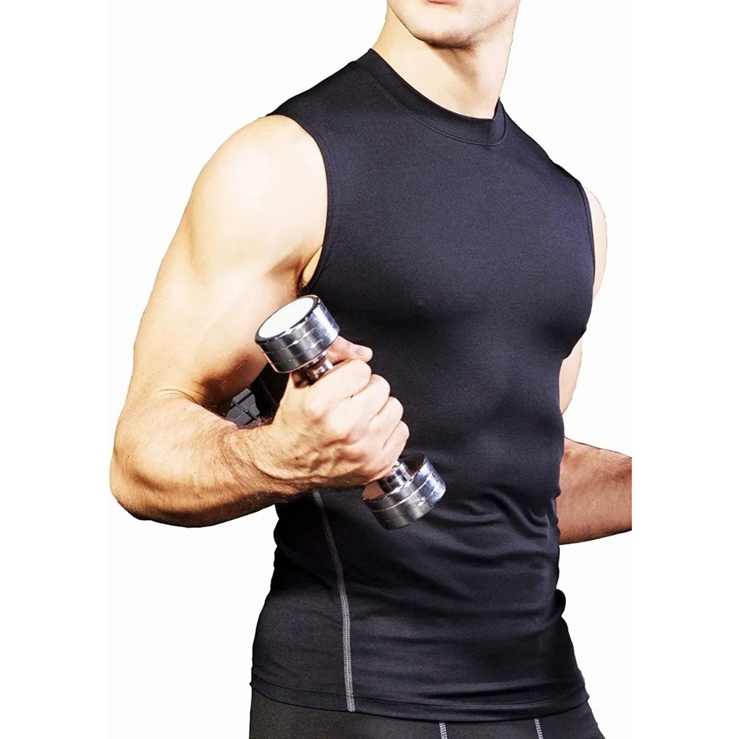 Men's Gym Bodybuilding Vest Crewneck Men Fitness Sleeveless Muscle Workout Shirts Vest for Running Football Black Black M