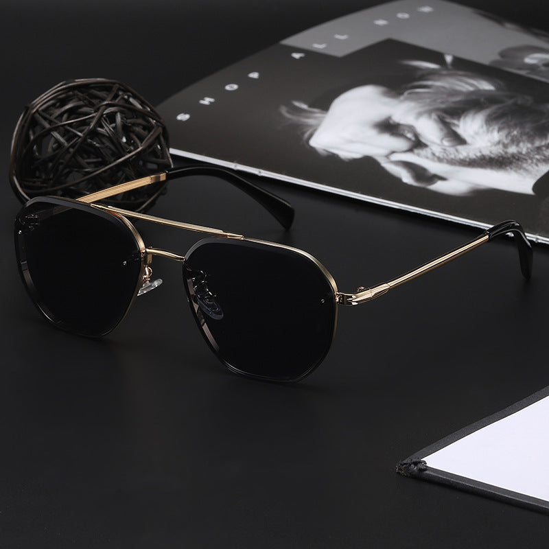 Retro Double Beam Diamond Cut Edge Sunglasses For Men