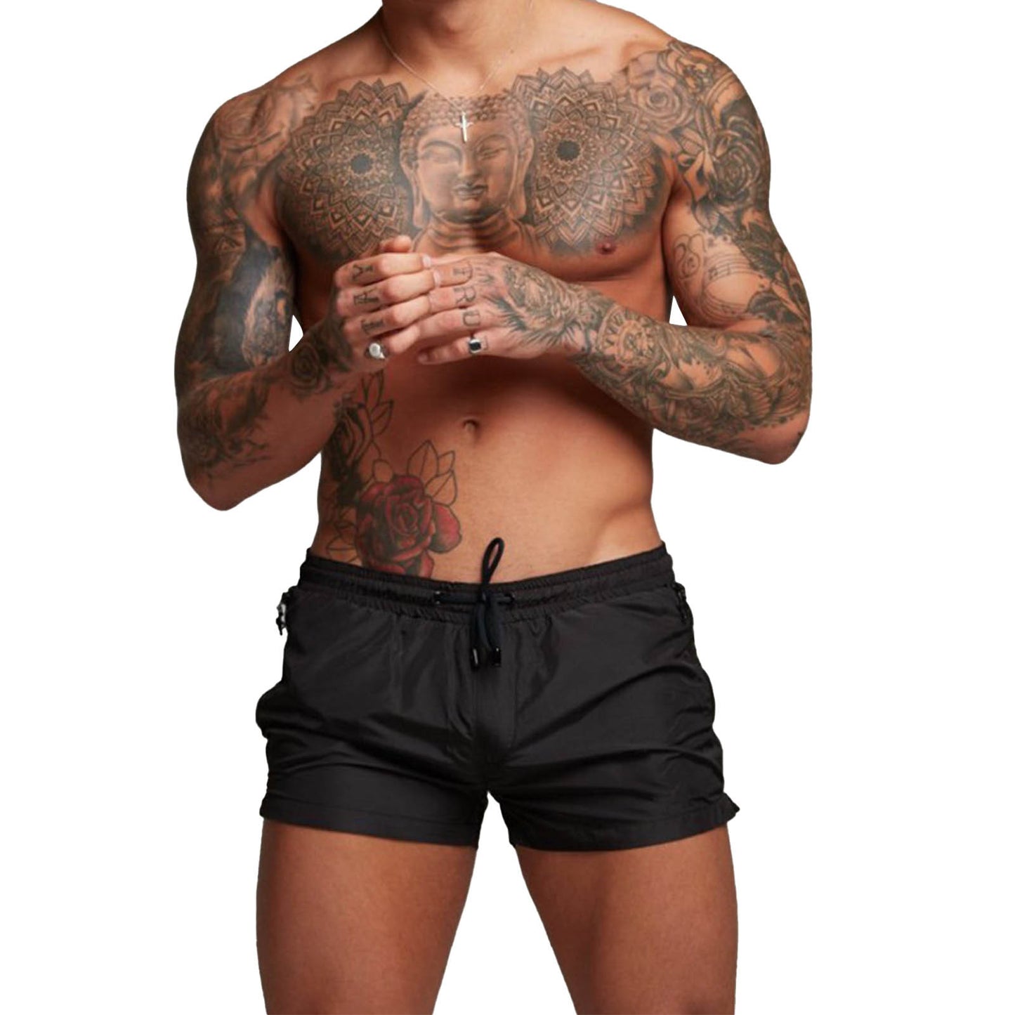 Men Gym Shorts Sweat Absorbing Breathable Quick Dry Workout Shorts with Side Pockets for Running Weightlifting Beach Black M