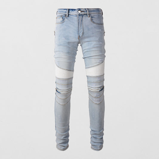 Men's Jeans Zipper Stitching Stretch Slim Hip Hop Skinny Pants
