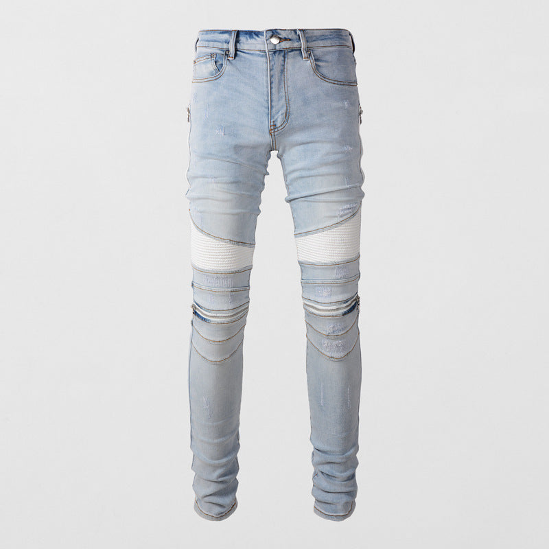 Men's Jeans Zipper Stitching Stretch Slim Hip Hop Skinny Pants