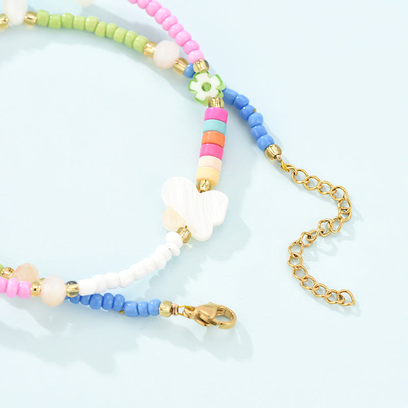 Love Butterfly Colorful Rice Bead Necklace Necklace