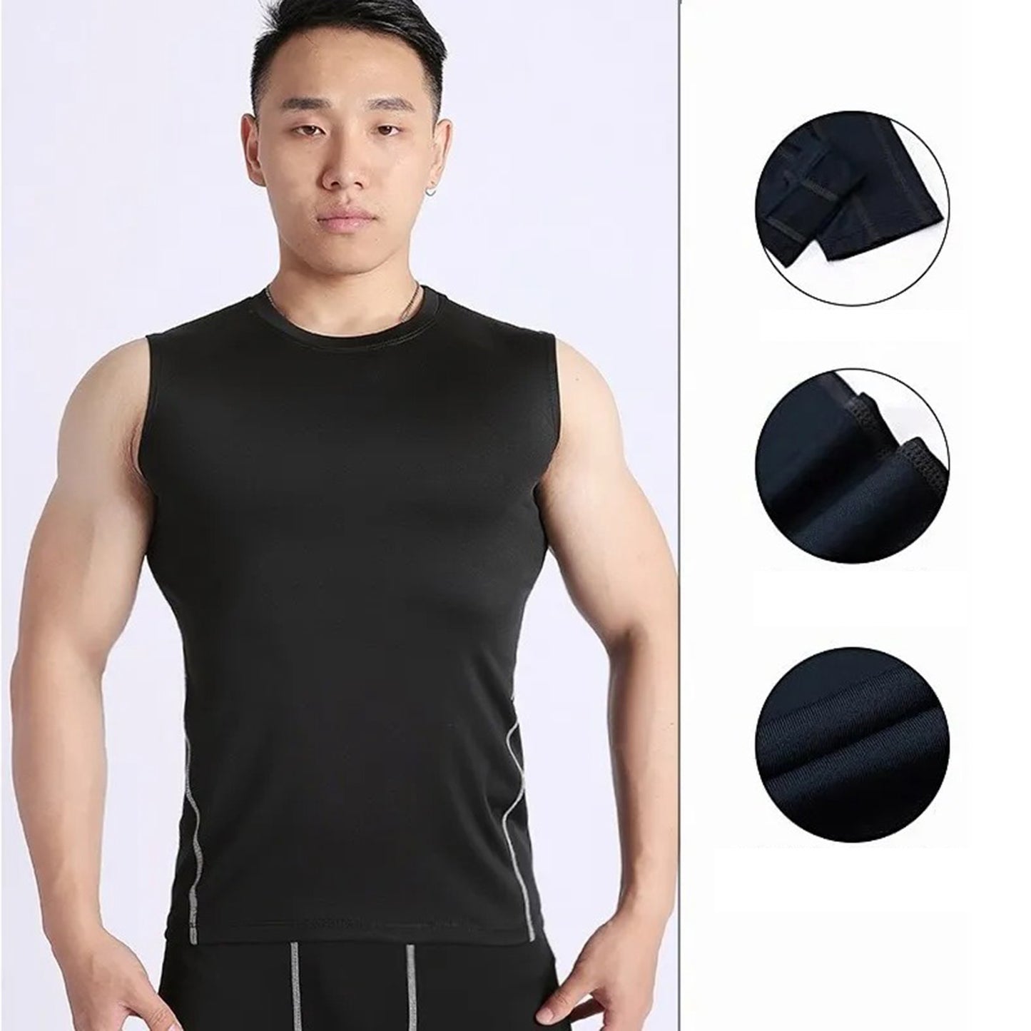 Men's Gym Bodybuilding Vest Crewneck Men Fitness Sleeveless Muscle Workout Shirts Vest for Running Football Black Black M