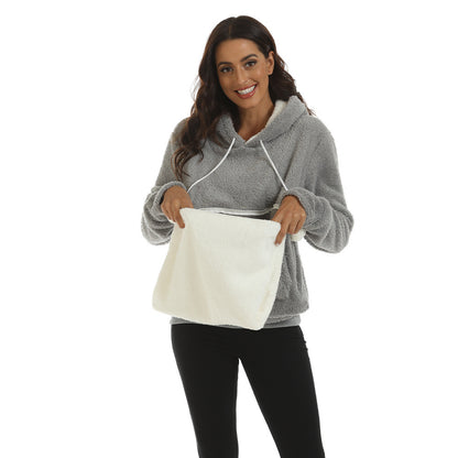Large Pocket Solid Color Hooded Sweater