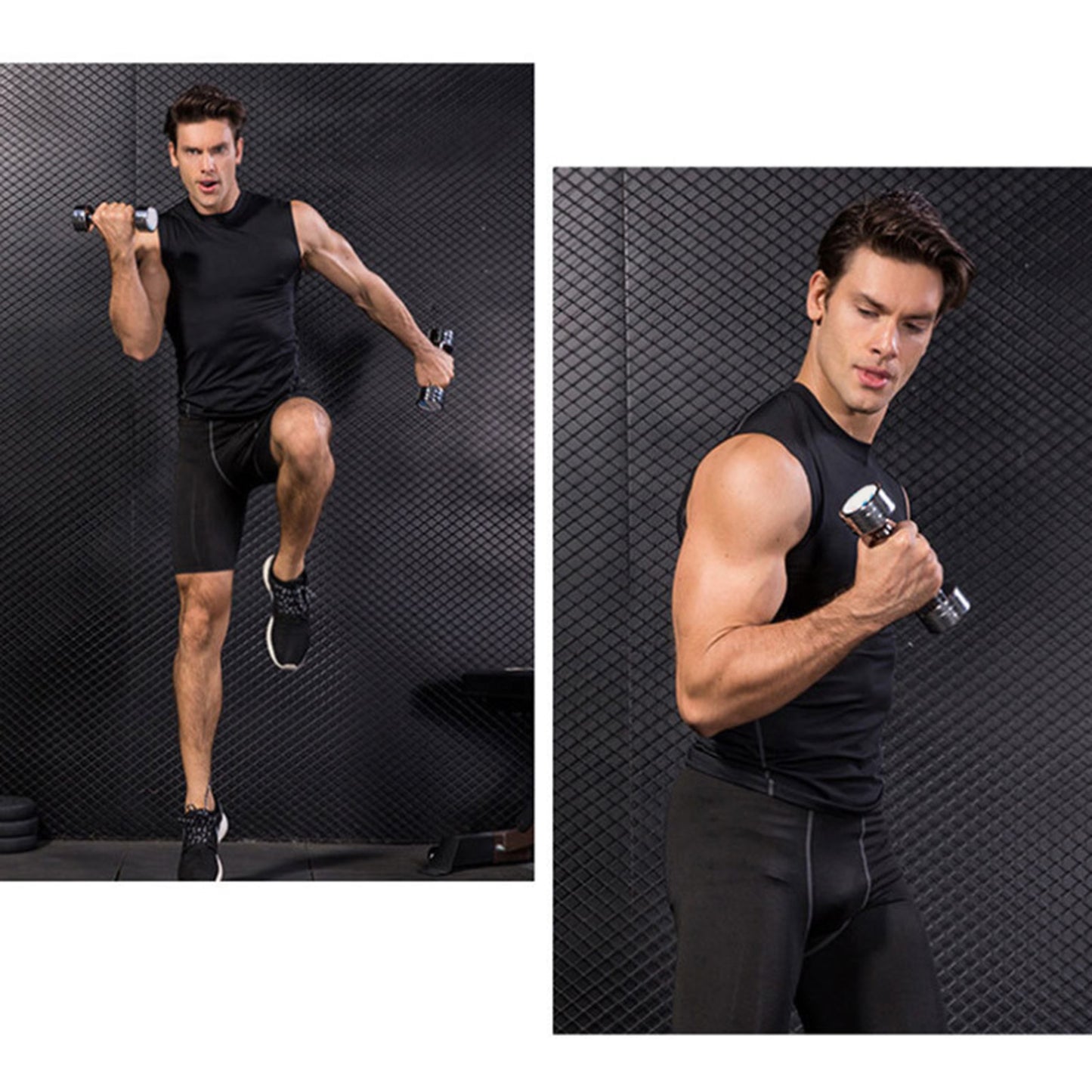 Men's Gym Bodybuilding Vest Crewneck Men Fitness Sleeveless Muscle Workout Shirts Vest for Running Football Black Black M