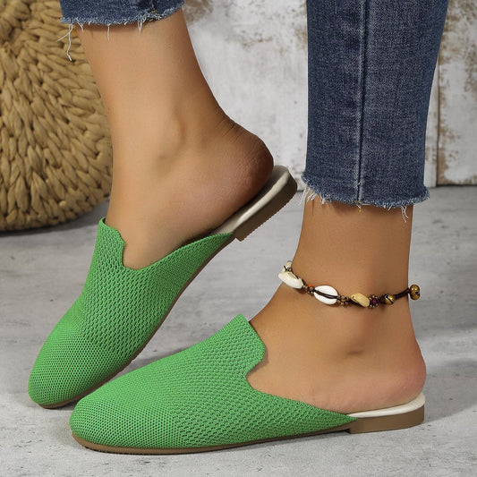 Mesh Sandals Summer Round Toe Slip On Flat Slippers Casual Loafers