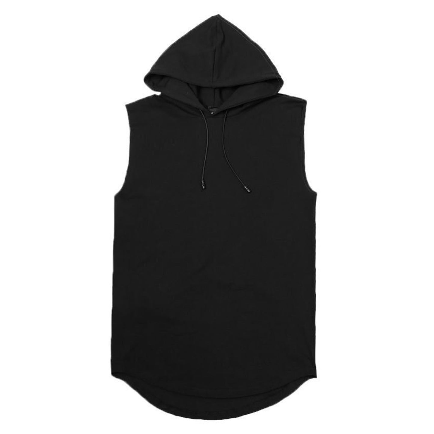 Men Sleeveless Hoodie Gym Sweatshirt Vest Top Skin Friendly Polyester Solid Color Black XL