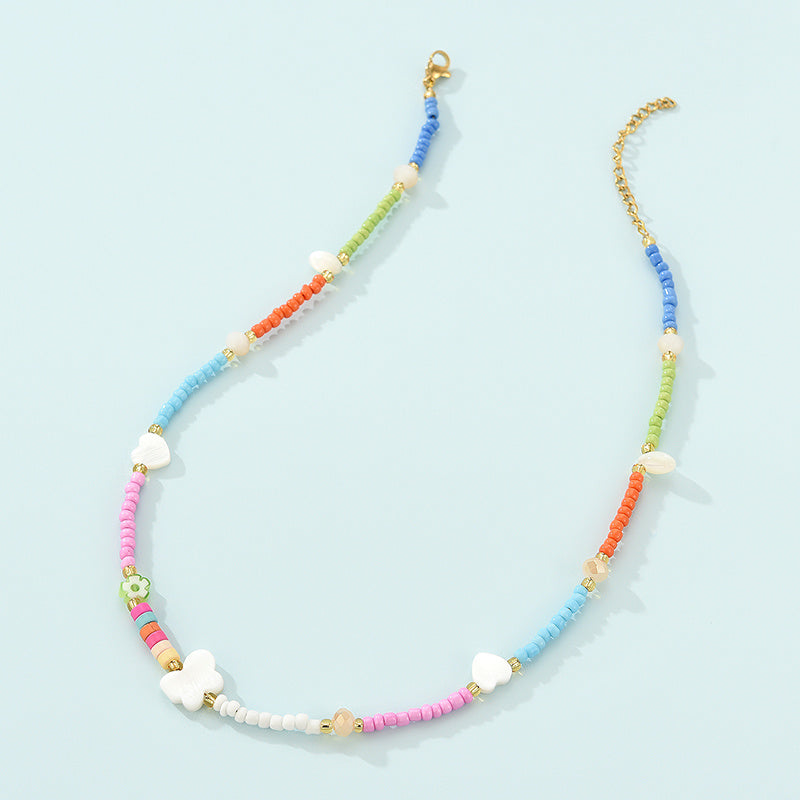 Love Butterfly Colorful Rice Bead Necklace Necklace