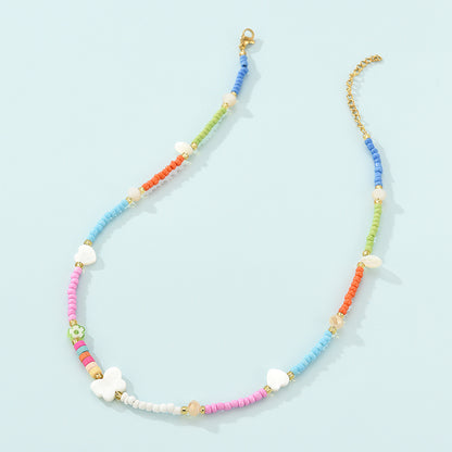 Love Butterfly Colorful Rice Bead Necklace Necklace