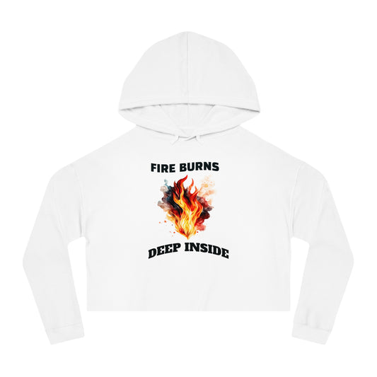 Fire Womens Cropped Hooded Sweatshirt - Flames Design, Hot Trendy Crop Top, Unique Pullover, Stylish Hoodie, Fashionable Sweatshirt