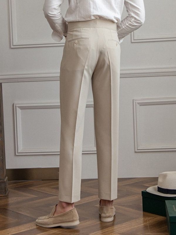 Mid-High Waist Straight Cropped British Pants Men