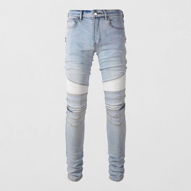 Men's Jeans Zipper Stitching Stretch Slim Hip Hop Skinny Pants