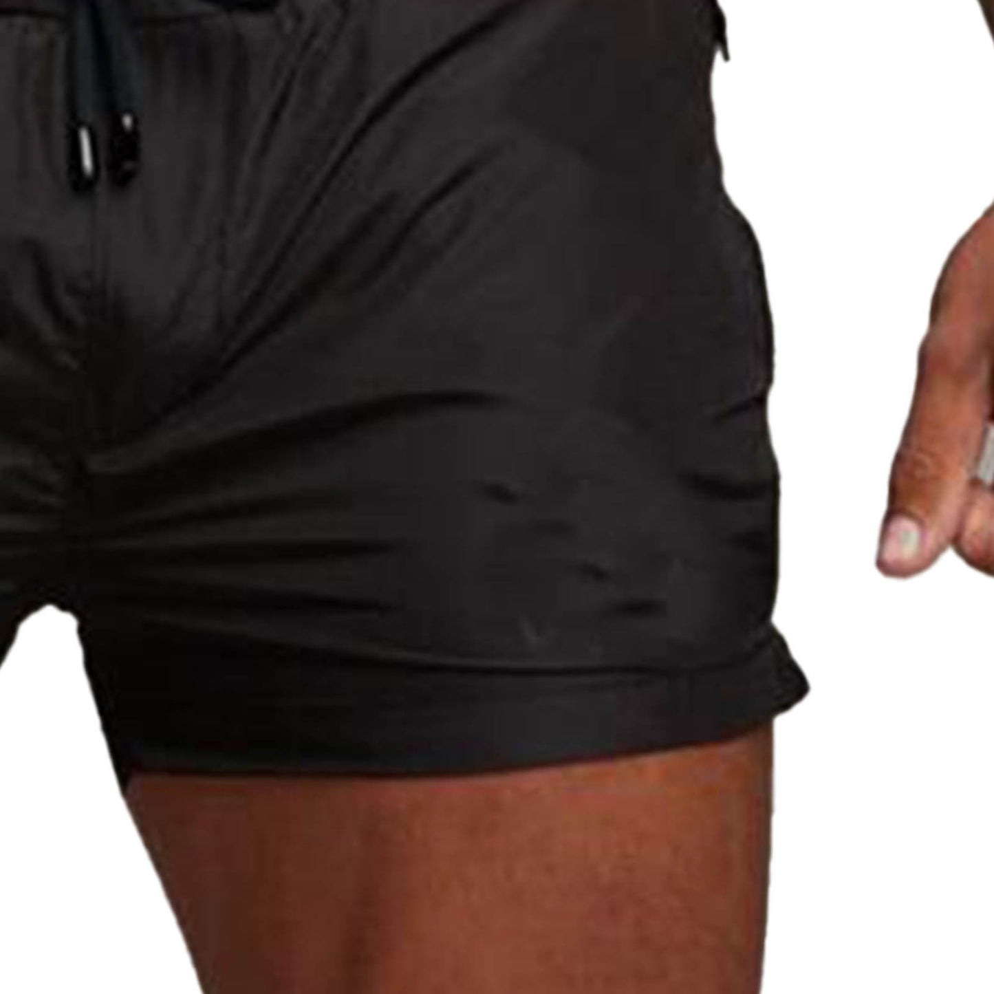 Men Gym Shorts Sweat Absorbing Breathable Quick Dry Workout Shorts with Side Pockets for Running Weightlifting Beach Black M