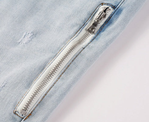 Men's Jeans Zipper Stitching Stretch Slim Hip Hop Skinny Pants