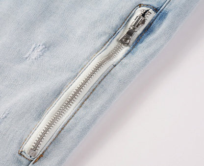 Men's Jeans Zipper Stitching Stretch Slim Hip Hop Skinny Pants