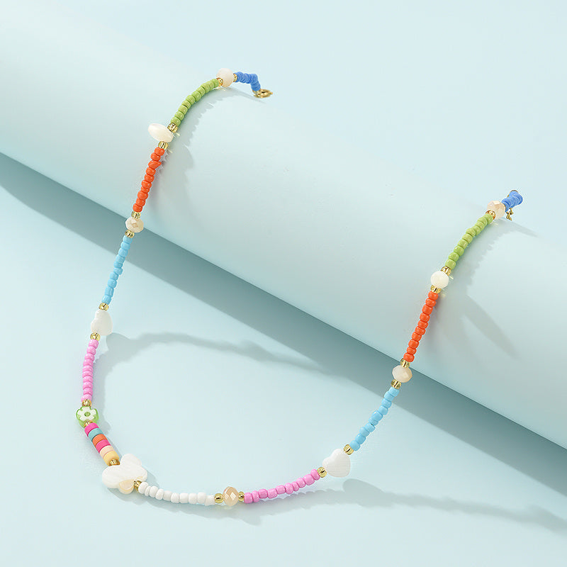 Love Butterfly Colorful Rice Bead Necklace Necklace