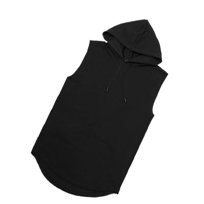 Men Sleeveless Hoodie Gym Sweatshirt Vest Top Skin Friendly Polyester Solid Color Black XL