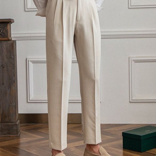 Mid-High Waist Straight Cropped British Pants Men