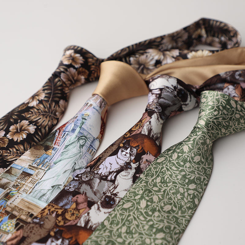Casual Trendy Vintage Printed Silk Tie For Men
