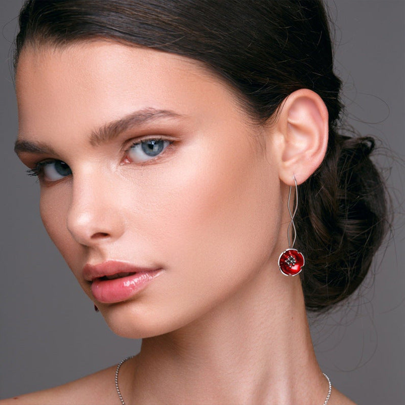 Fashion Simple Two-color Round Flower Painting Oil Earrings Graceful Earrings Women