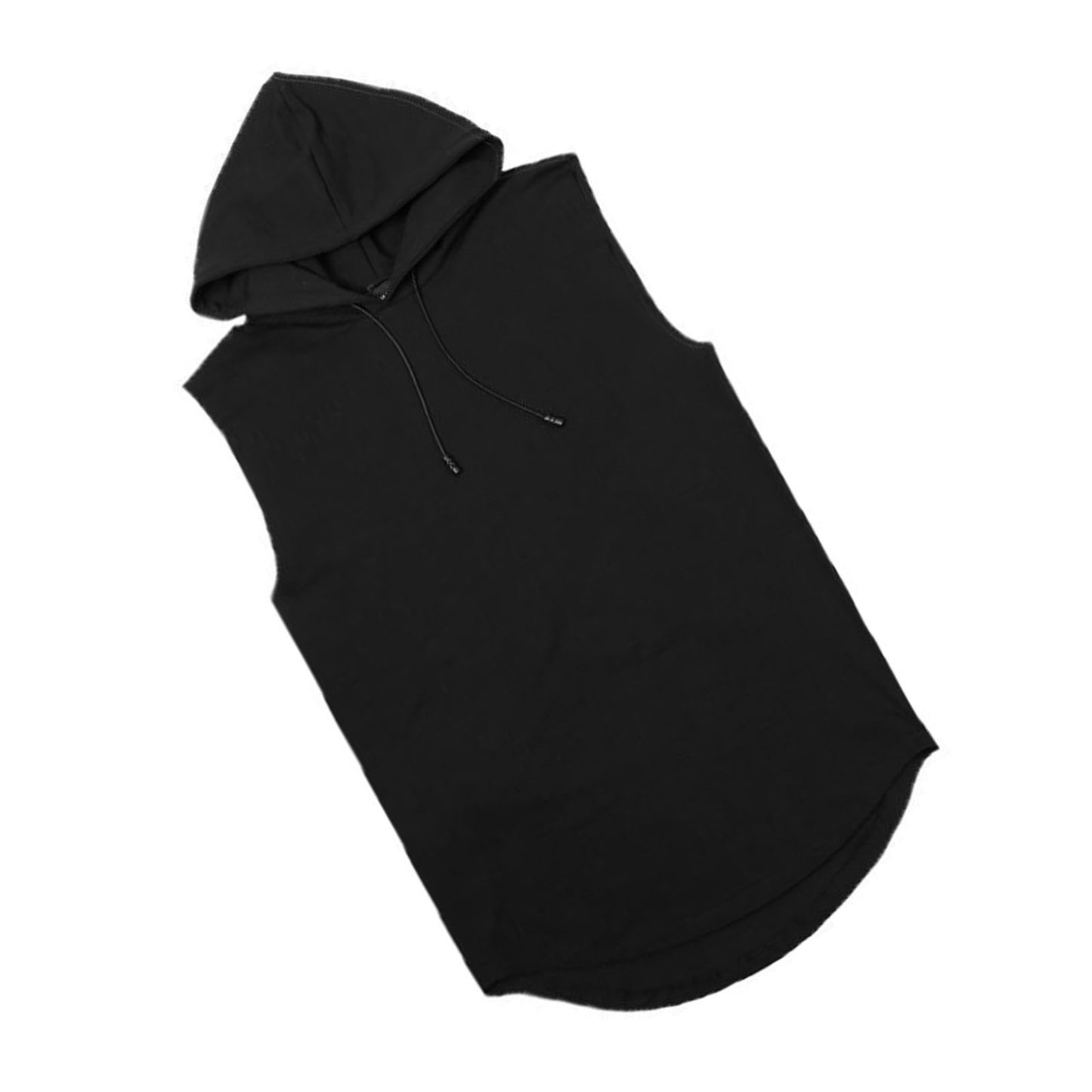 Men Sleeveless Hoodie Gym Sweatshirt Vest Top Skin Friendly Polyester Solid Color Black XL