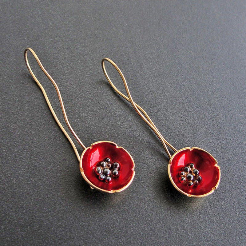 Fashion Simple Two-color Round Flower Painting Oil Earrings Graceful Earrings Women