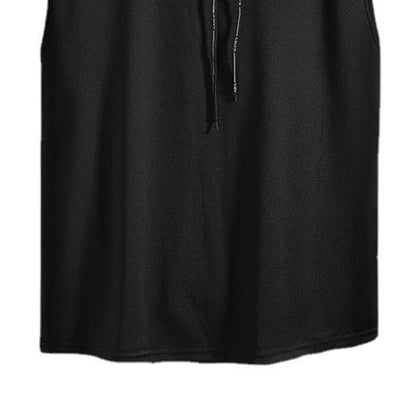 Men Sleeveless Hoodie Gym Sweatshirt Vest Top Skin Friendly Polyester Solid Color Black XL